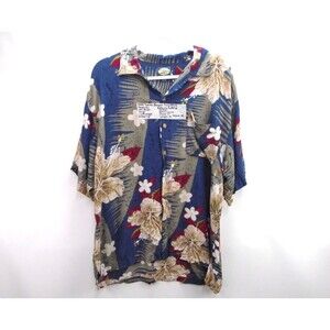 Vintage Tommy Bahama 100% Rayon Hawaiian Camp Shirt Mens Size L Blue Floral